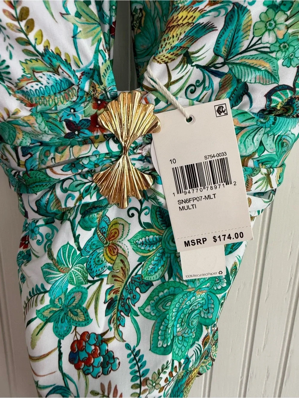Sunshine 79 Green One-Piece Swimsuit Size 10 NWT with Gold Accent
